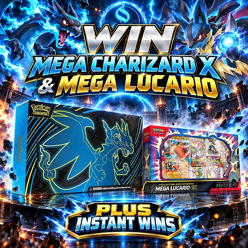 ⚡ Pokémon Mega Charizard X ex Ultra Premium Collection + Mega Lucario ex Figure Collection — Instant Wins!