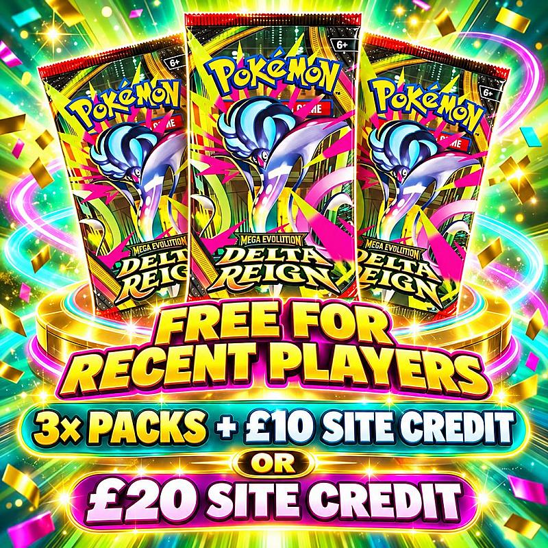 ⚡ Pokémon 3× Delta Reign Packs + £10 Site Credit OR £20 Site Credit — FREE Duck Race! Recent Players 30 Days!