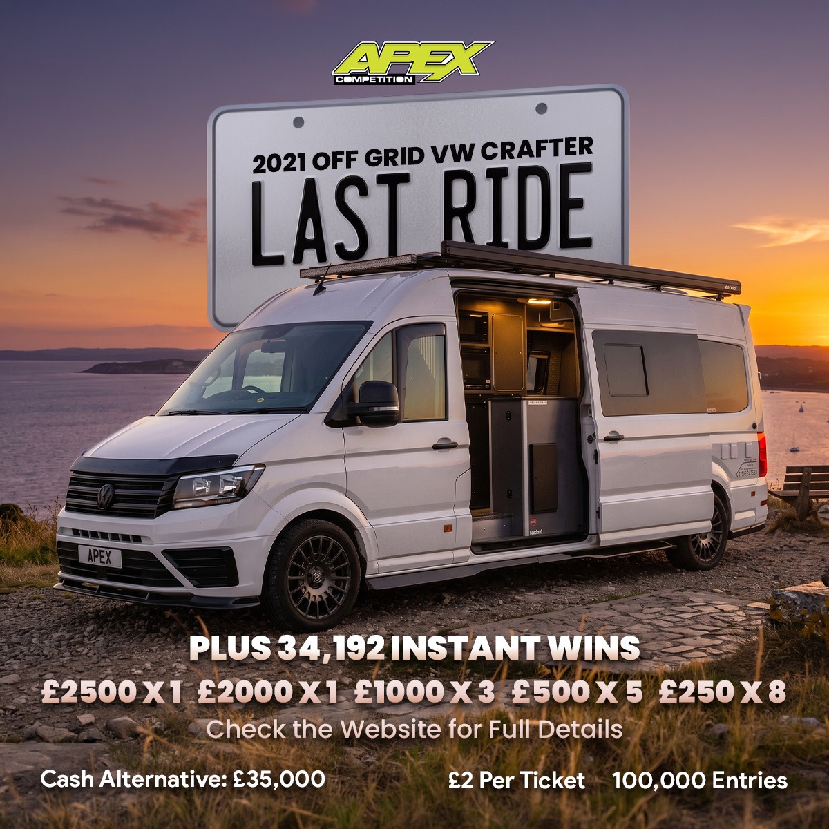 THE LAST RIDE - 2021 OFF GRID VW CRAFTER OR £35,000 + 34,192 INSTANT WINS - 4/10/2026