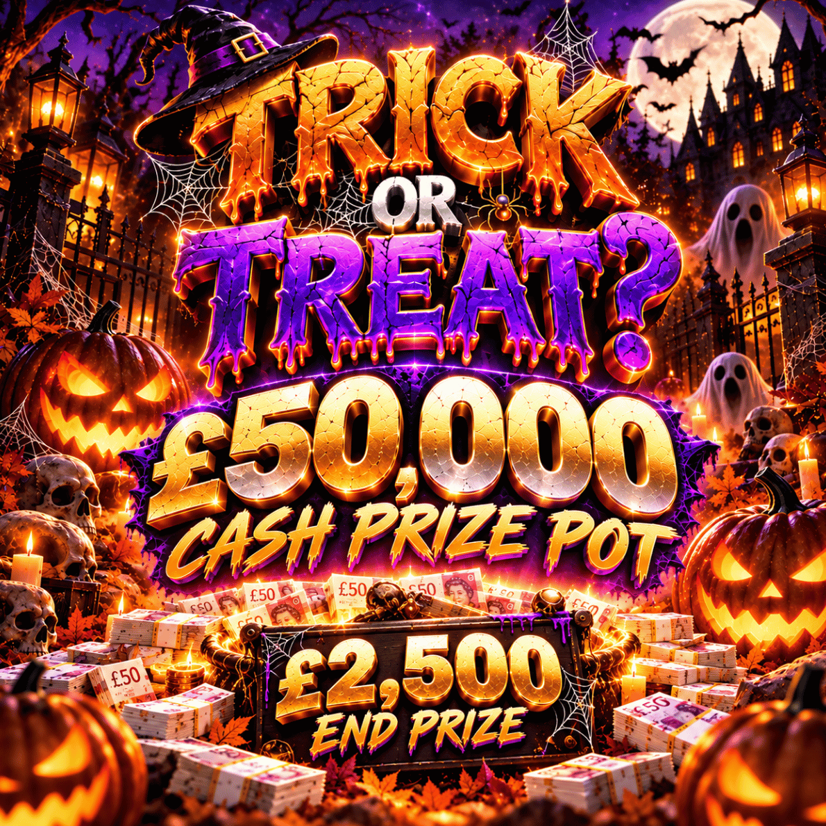 TRICK OR TREAT? £50K PRIZE POT + £2500 END PRIZE