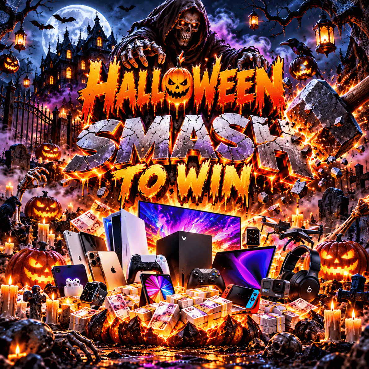 HALLOWEEN SMASH TO WIN * CASH / TECH & MORE * £1000 END PRIZE