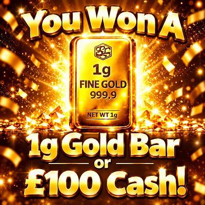 1g Gold Bar Or £100 Cash