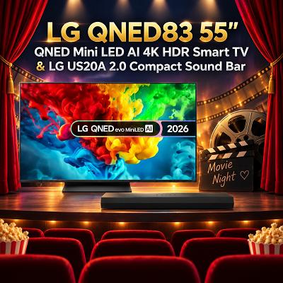 🍿 LG QNED83 55" QNED Mini LED AI 4K HDR Smart TV & LG US20A 2.0 Compact Sound Bar 🍿
