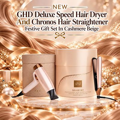 🌟 NEW GHD Deluxe Speed Hair Dryer And Chronos Hair Straightener Festive Gift Set In Cashmere Beige 🌟