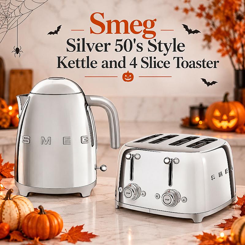 🍵☕ Silver 50's Style Kettle and 4 Slice Toaster 🍵☕