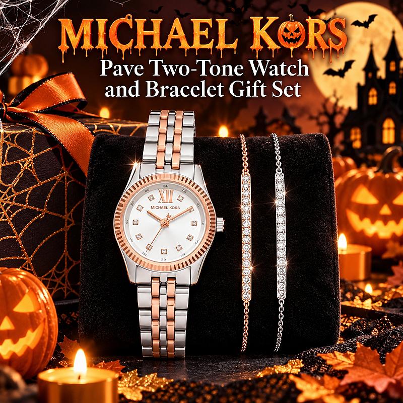 🎁 Michael Kors Lexington Pave Two-Tone Watch and Slider Bracelet Gift Set 🎁