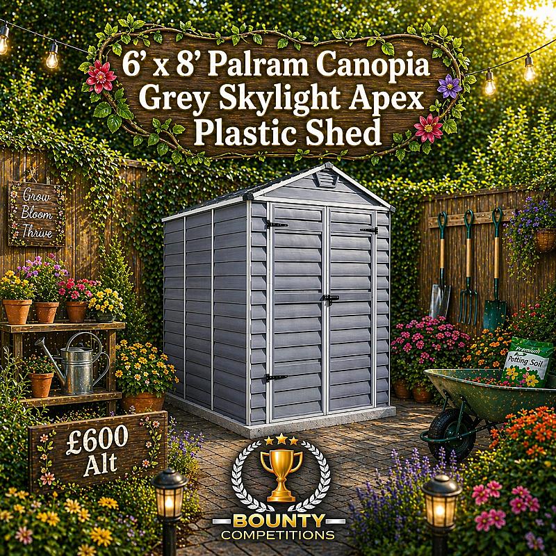   6' x 8' Palram Canopia Grey Skylight Apex Plastic Shed (1.85m x 2.29m)🛖