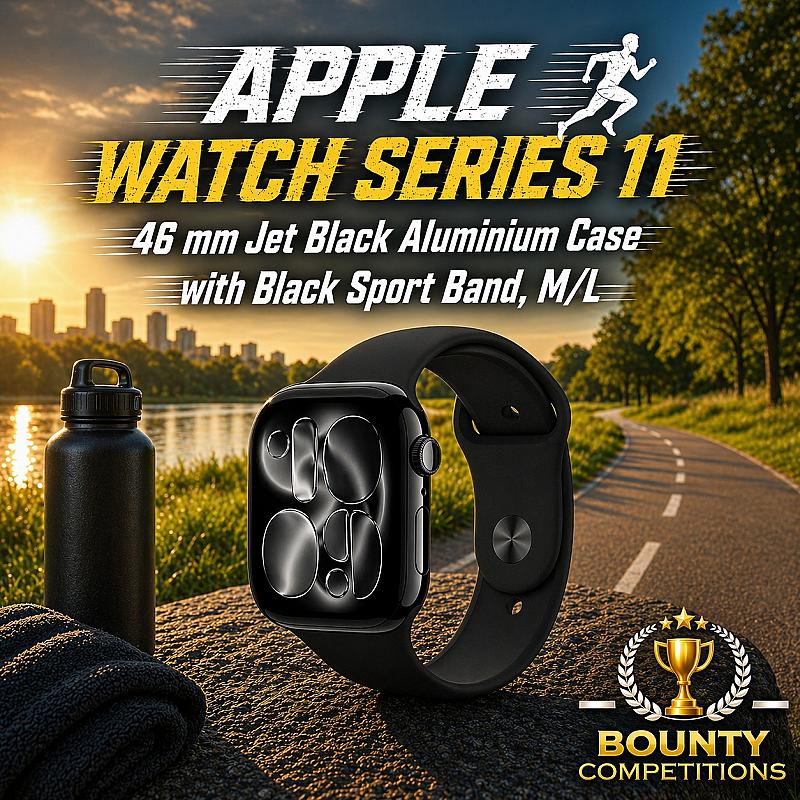APPLE Watch Series 11 - 46 mm Jet Black Aluminium Case with Black Sport Band, M/L ⌚