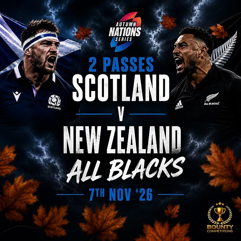 🏉🔴 2 Passes for Scotland vs New Zealand All Blacks Nations Championship + 1 Night Edinburgh Hotel Stay, 7th Nov '26🏉