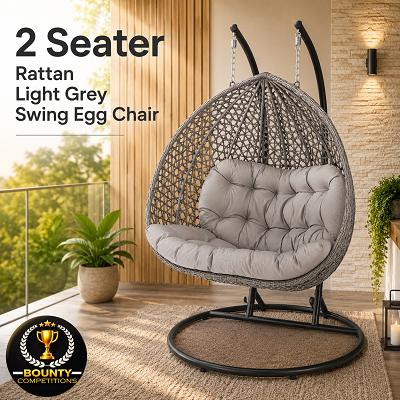 💺 2 Seater Rattan Light Grey Swing Egg Chair 💺