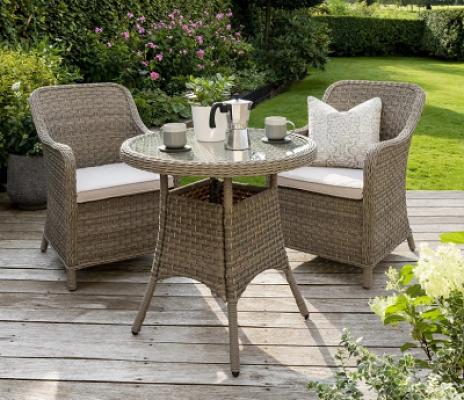 KETTLER Charlbury Woven 2-Seater Round Garden Bistro Table & Chairs Set, Natural (£500 ALT)