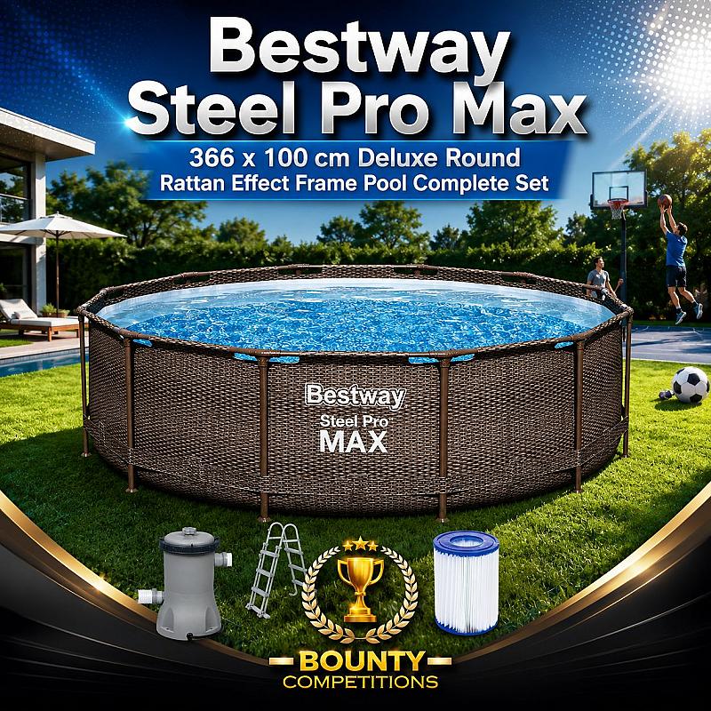 Steel Pro Max Frame 366 x 100 cm Round Rattan Pool Set with Filter Pump🤽🏼