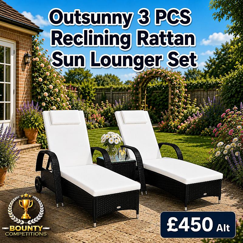 ☀️ Outsunny 3 PCS Reclining Rattan Sun Lounger Set ☀️