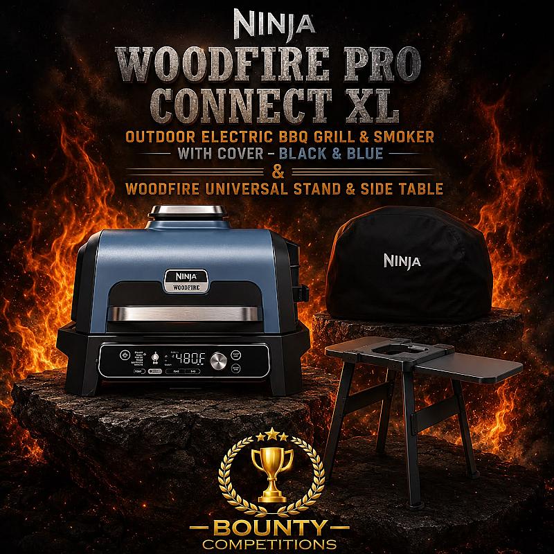 NINJA Woodfire Pro Connect XL Outdoor Electric BBQ Grill & Smoker with Cover – Black & Blue & Woodfire Ninja BBQ &  Outdoor Oven Adjustable Stand 🪵