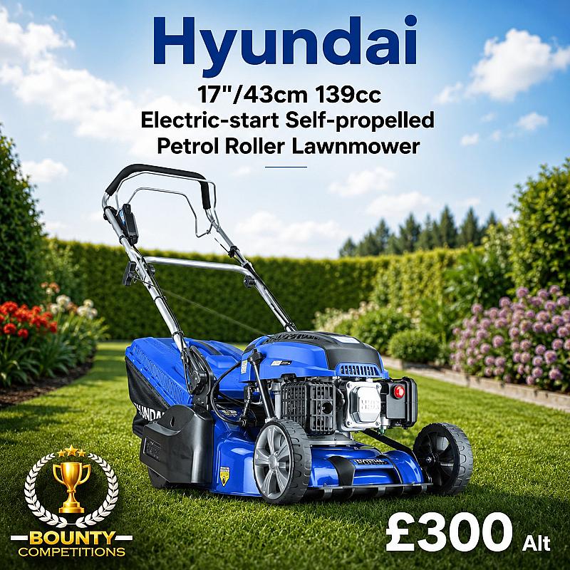 🦗 Hyundai 17"/43cm 139cc Electric-start Self-propelled Petrol Roller Lawnmower 🦗