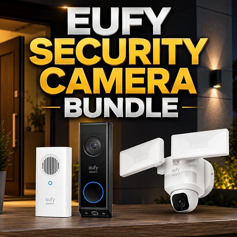 EUFY E340 2K Dual Camera Smart Video Doorbell & Floodlight E30 2K WiFi Security Camera Bundle