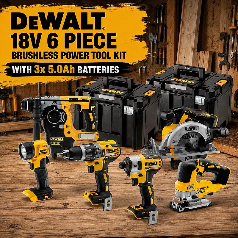 ⚒️ DeWalt 18V 6 Piece Brushless Power Tool Kit with 3x 5.0Ah Batteries ⚒️
