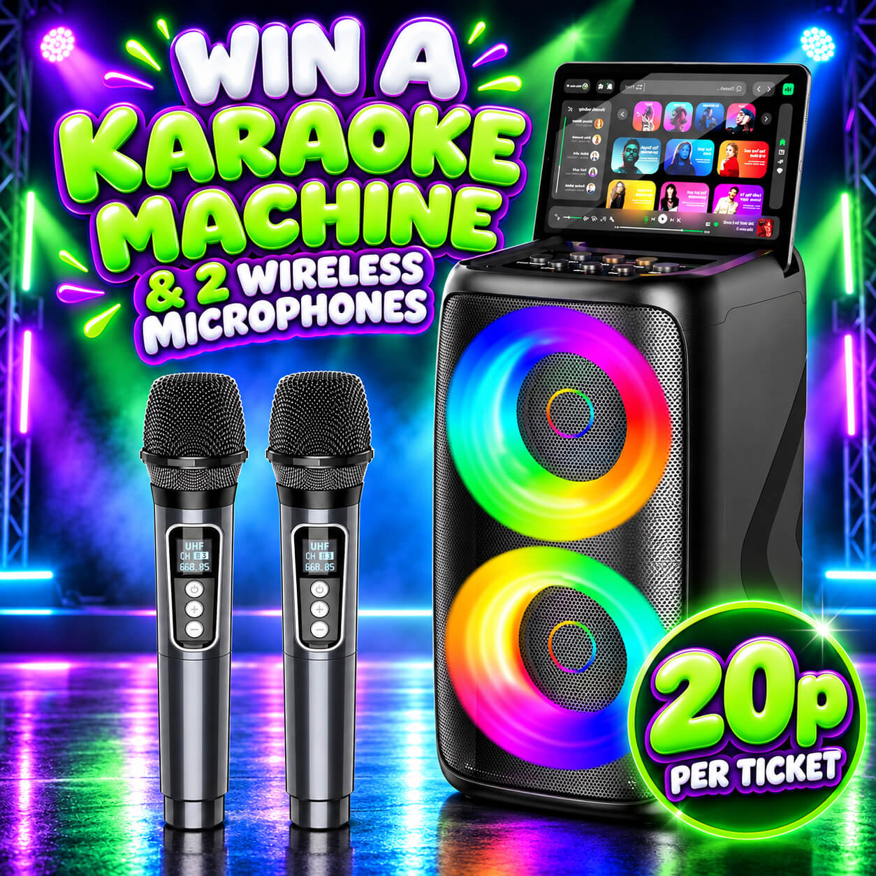 Portable Karaoke Machine & 2 Wireless Mics