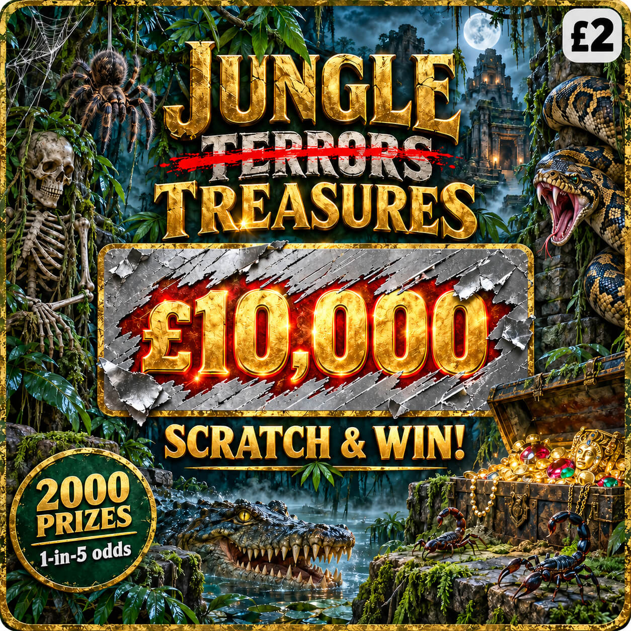 £10,000 Jungle Treasures! 1-In-5 Odds Scratch To Win!