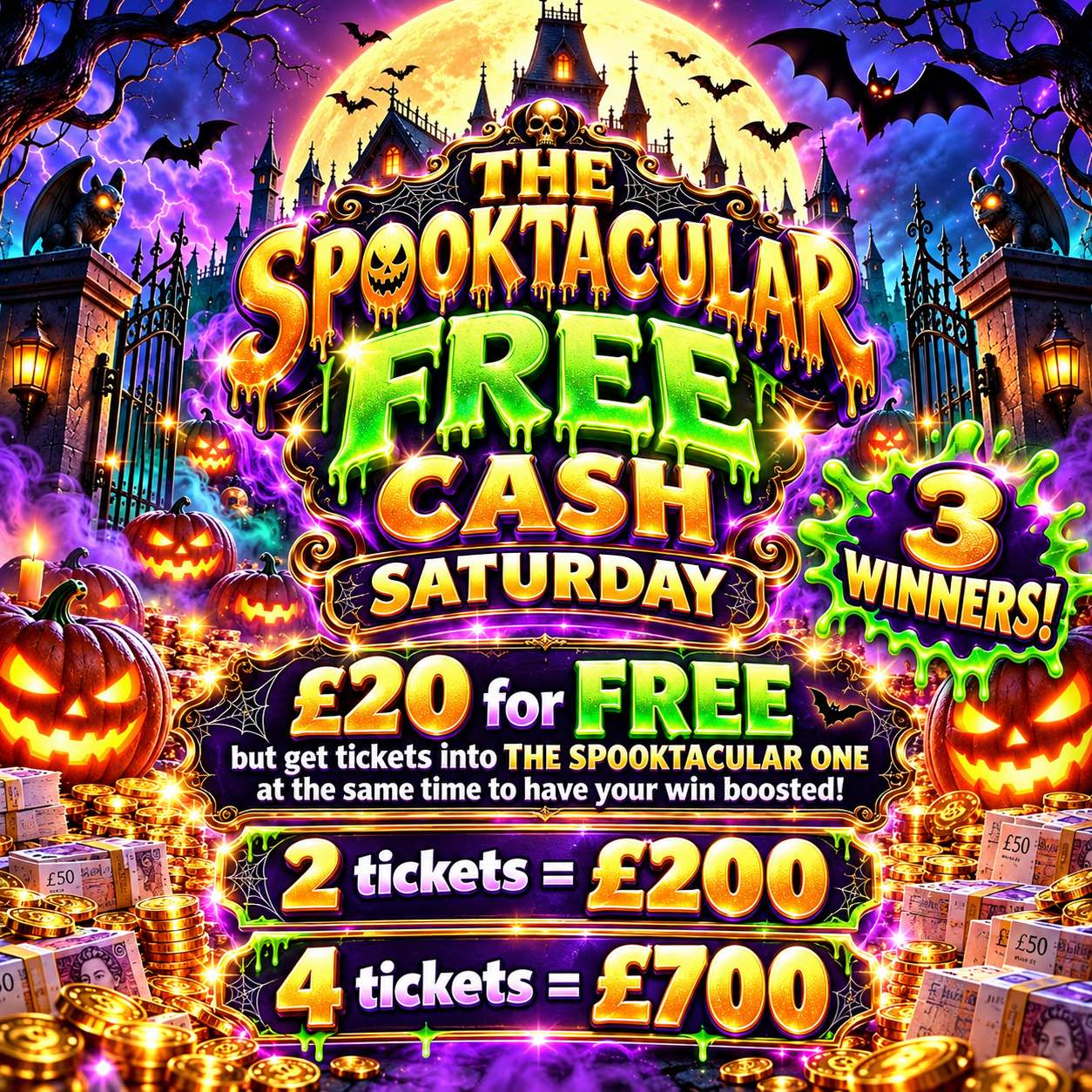 SPOOKTACULAR FREE CASH SATURDAY - 3 WINNERS!