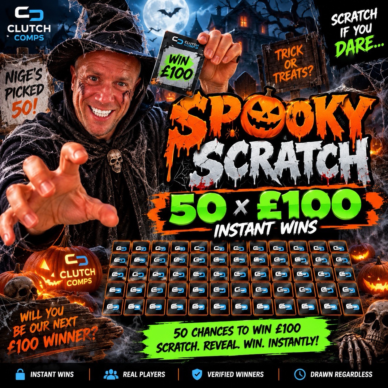 NIGELS SCRATCH CARD + 5 X £100 END DRAWS! 🎃
