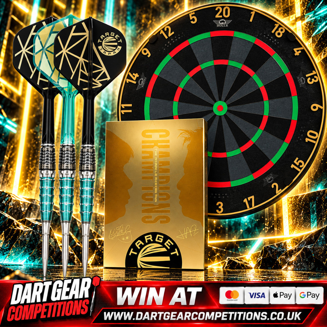 LIMITED EDITION MIRACLE X RISING SUNS + BULLS NL BLACK DARTBOARD BUNDLE