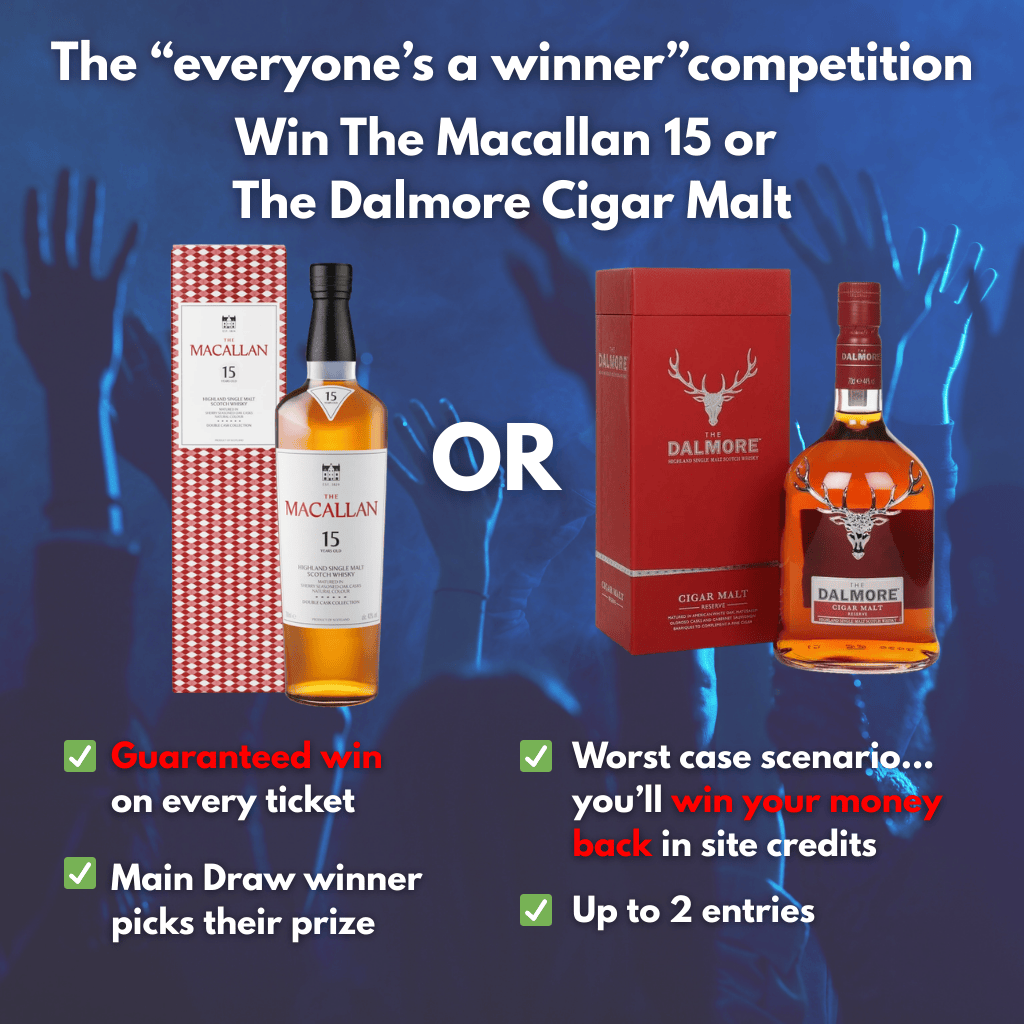 Everyone's a winner - Win a bottle of Dalmore Cigar Malt or Macallan 15 + 300 instant wins - Max 2 tickets per person