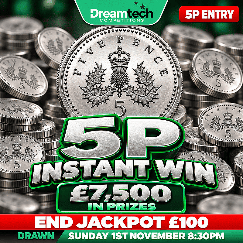 5p Instant Win | £7,500 in Prizes with a £100 End Prize