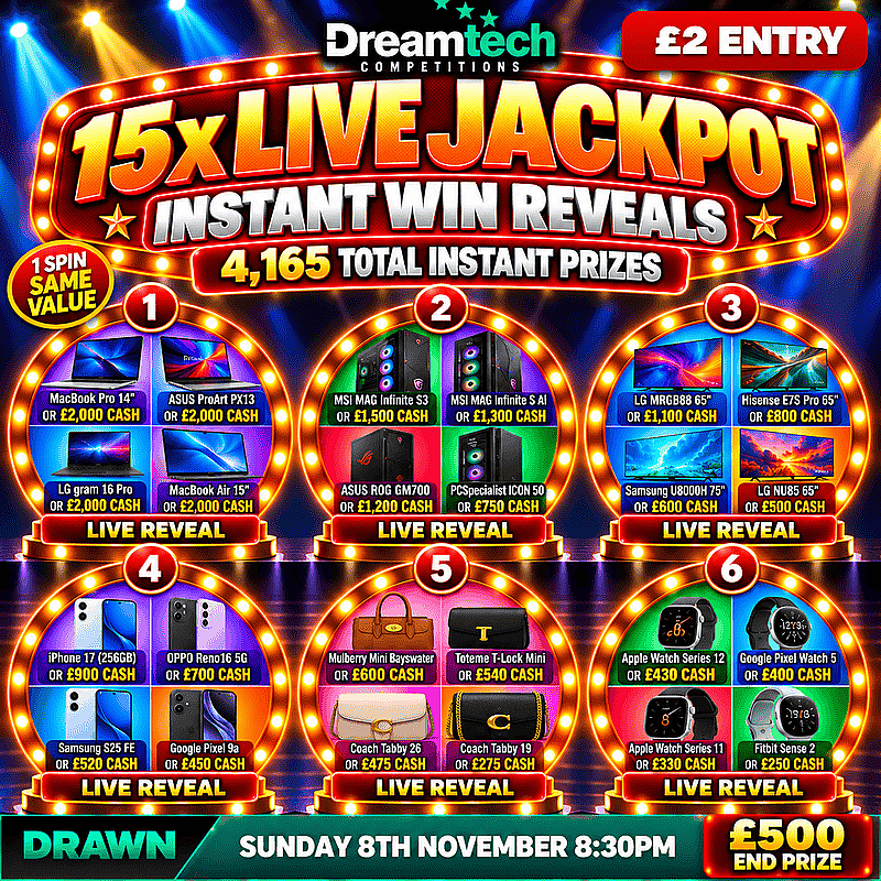 15 x LIVE Instant Win Reveal | £30,500 in Prizes + £500 Jackpot End Prize