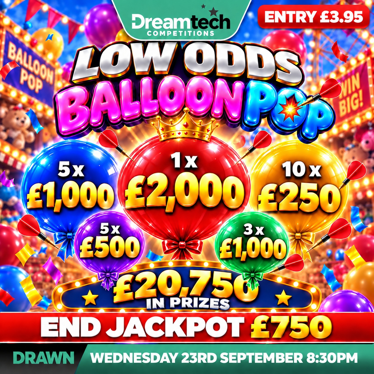 LOW ODDS Balloon Pop | £20,250 in Prizes + £750 Cash
