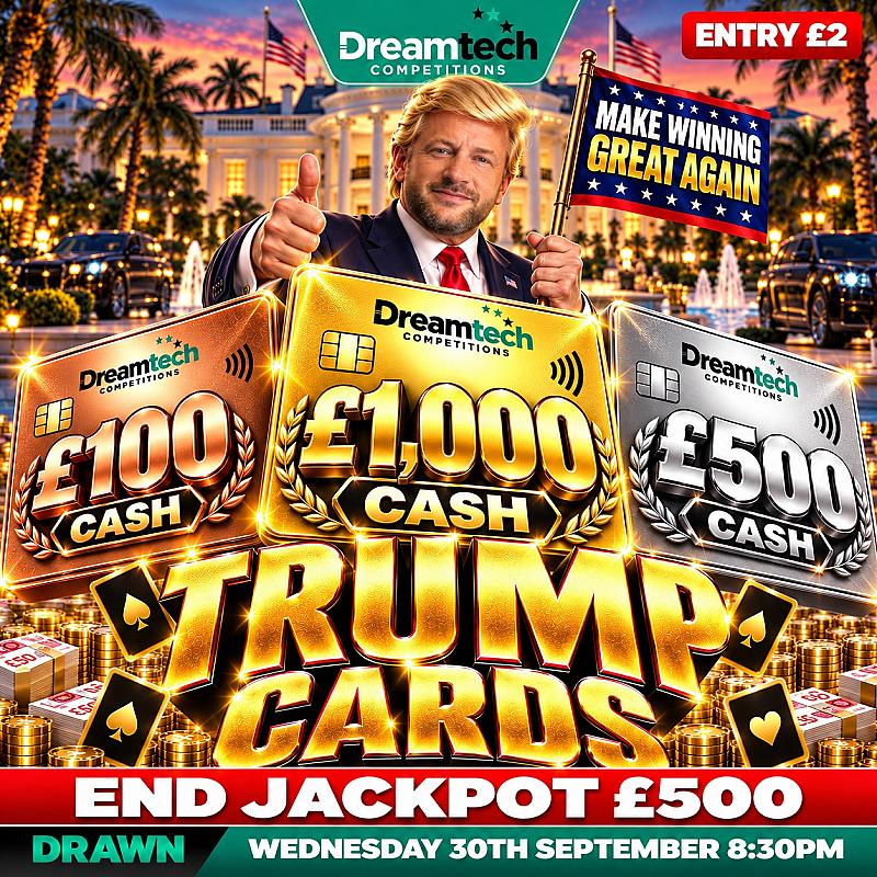 TRUMP CARDS | 157 x Trump Card Wins £100 - £1,000 + £500 End Prize