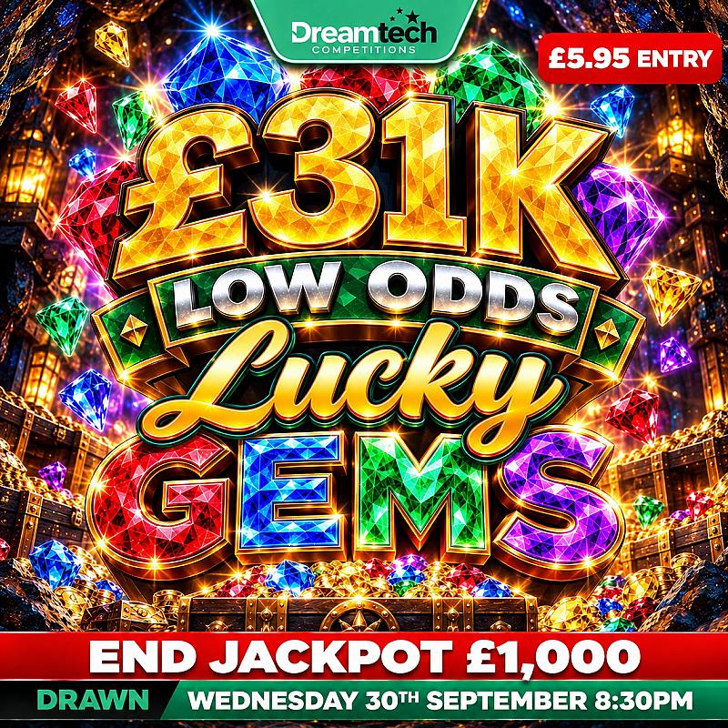 LOW ODDS Lucky Gems | WIN Upto £2,500 Instantly + £1,000 End Prize