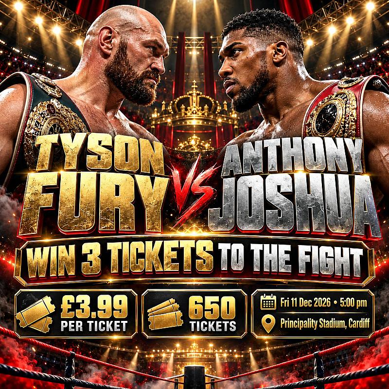 🥊 TYSON FURY vs ANTHONY JOSHUA – WIN 3 TICKETS! 🥊