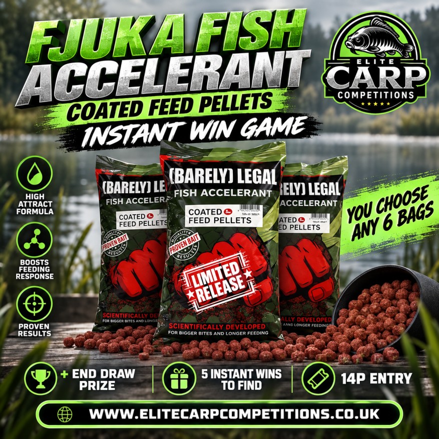 FJUKA CARP FISH ACCELERANT COATED FEED PELLET INSTANT WIN GAME + END DRAW