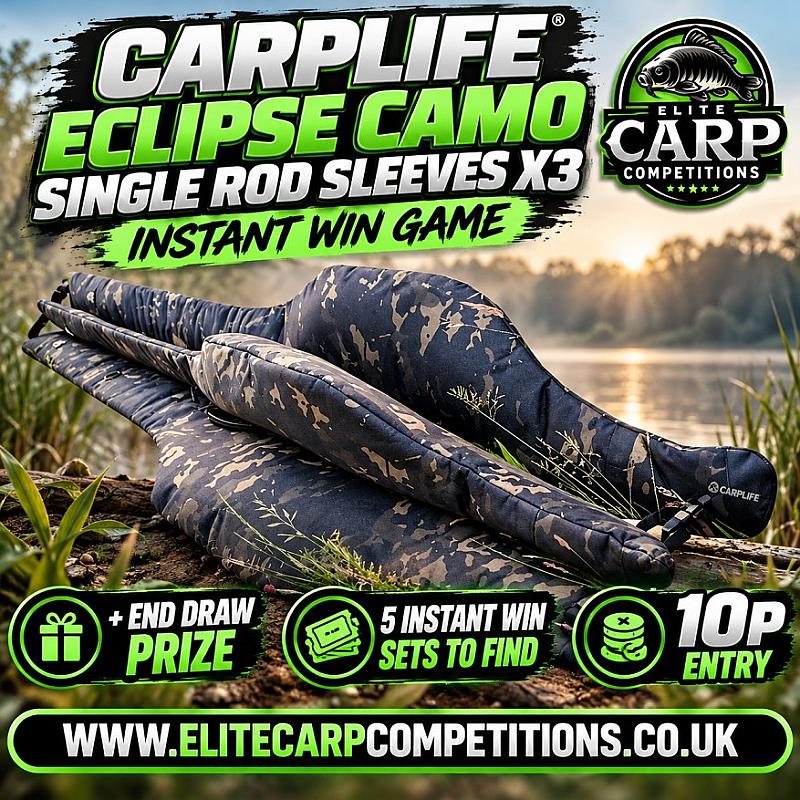 CARP LIFE ECLIPSE CAMO SINGLE ROD SLEEVE SET OF 3 INSTANT WIN GAME + END DRAW