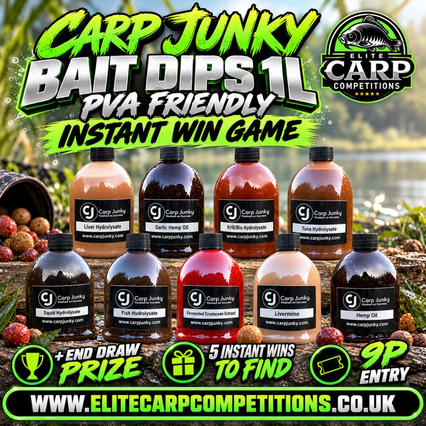 CARP JUNKY 1L BAIT DIPS PVA FRIENDLY INSTANT WIN GAME + END DRAW