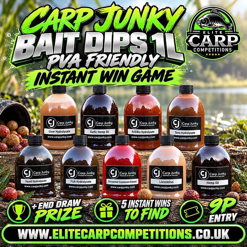 CARP JUNKY 1L BAIT DIPS PVA FRIENDLY INSTANT WIN GAME + END DRAW
