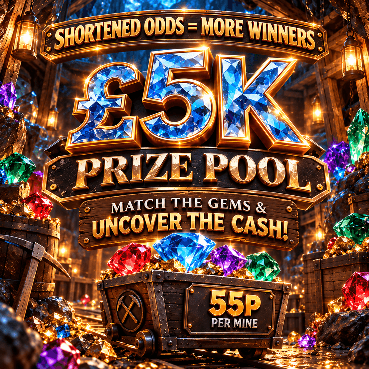 £5K GEM MINE - SHORTENED ODDS = MORE WINNERS!
