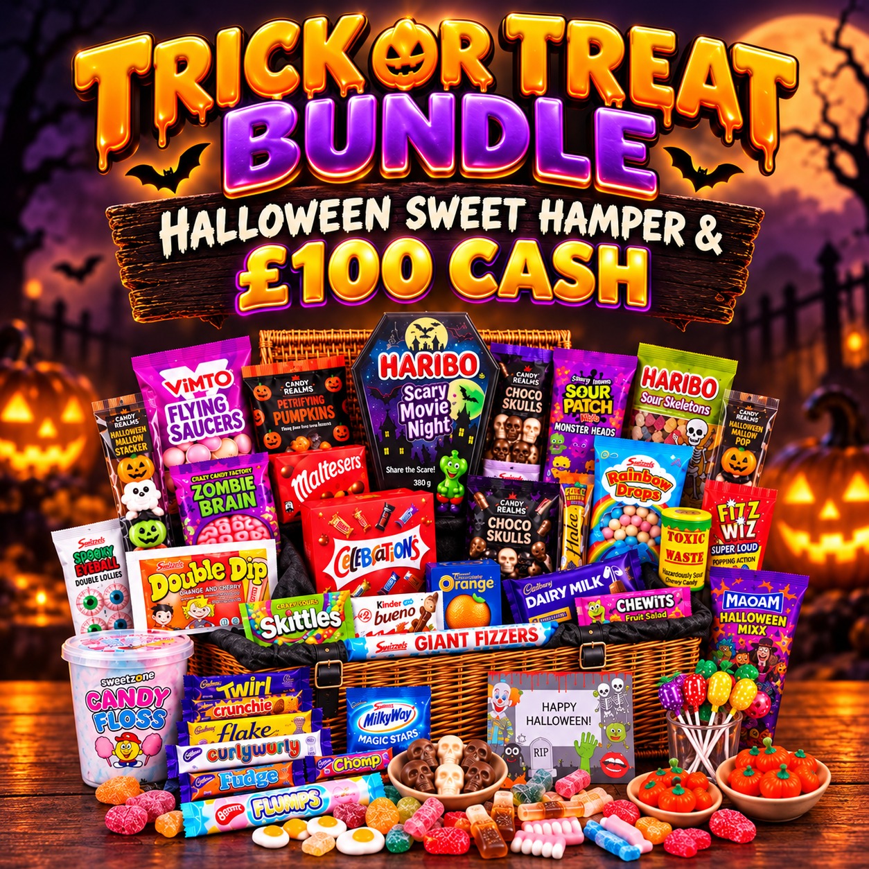 DAY 3 - TRICK OR TREAT BUNDLE - £100 CASH + SWEET HAMPER 🍬