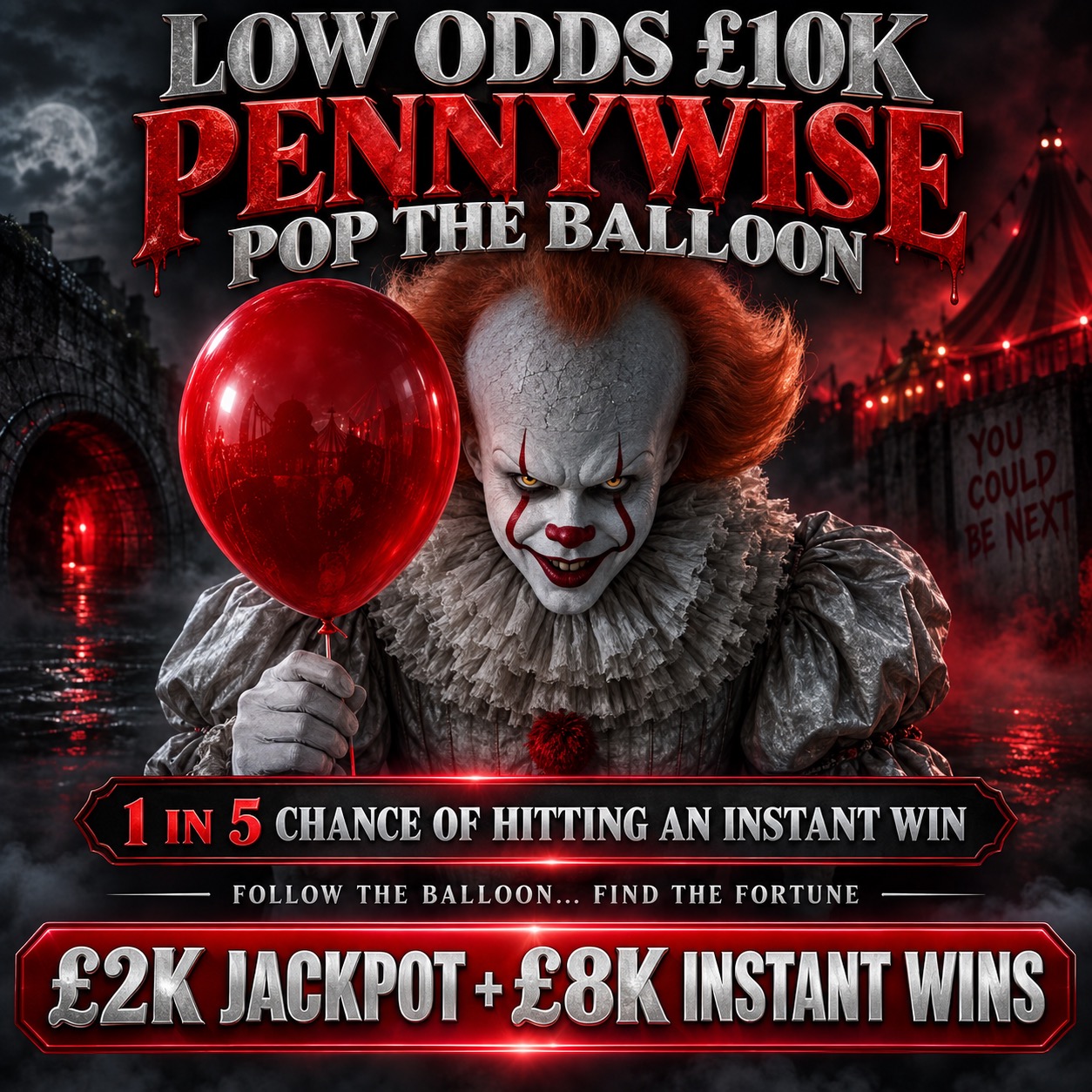 LOW ODDS £10K PENNYWISE POP THE BALLOON 