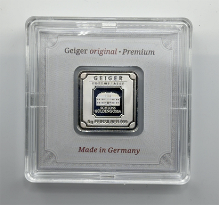 Geiger Original Premium 5g Silver Bar in certificate case - or £15 Cash or Site Credit!