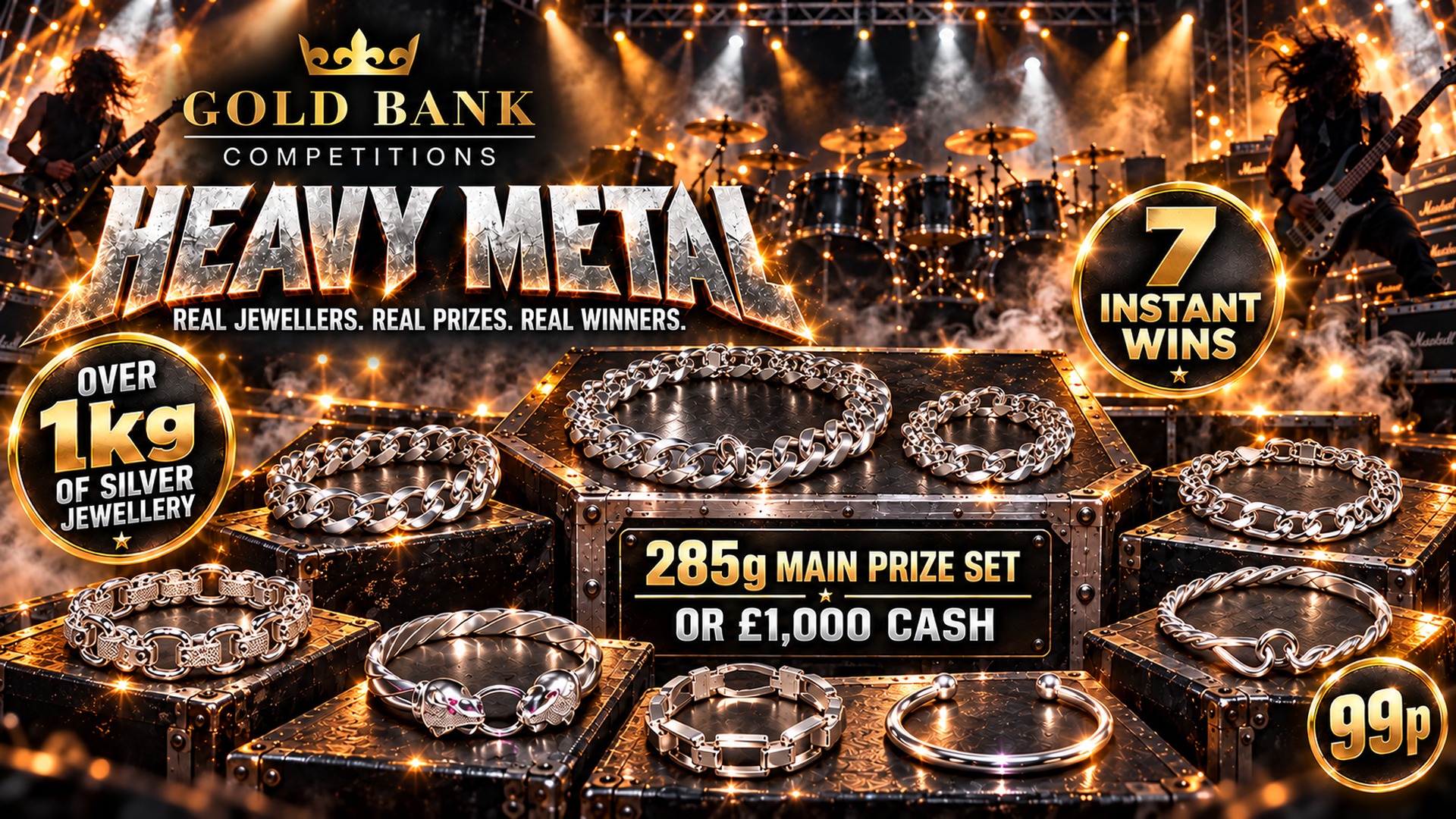 HEAVY METAL — OVER 1KG OF 925 STERLING SILVER JEWELLERY + 7 INSTANT WINS