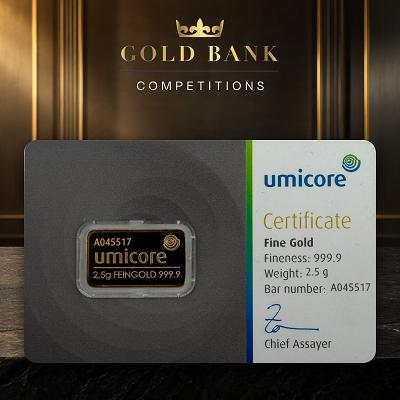 2.5g UMICORE FINE GOLD BAR — OR £250 CASH