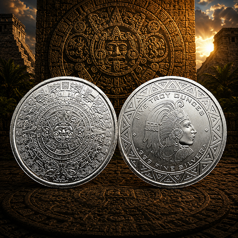 5oz AZTEC CALENDAR FINE SILVER ROUND