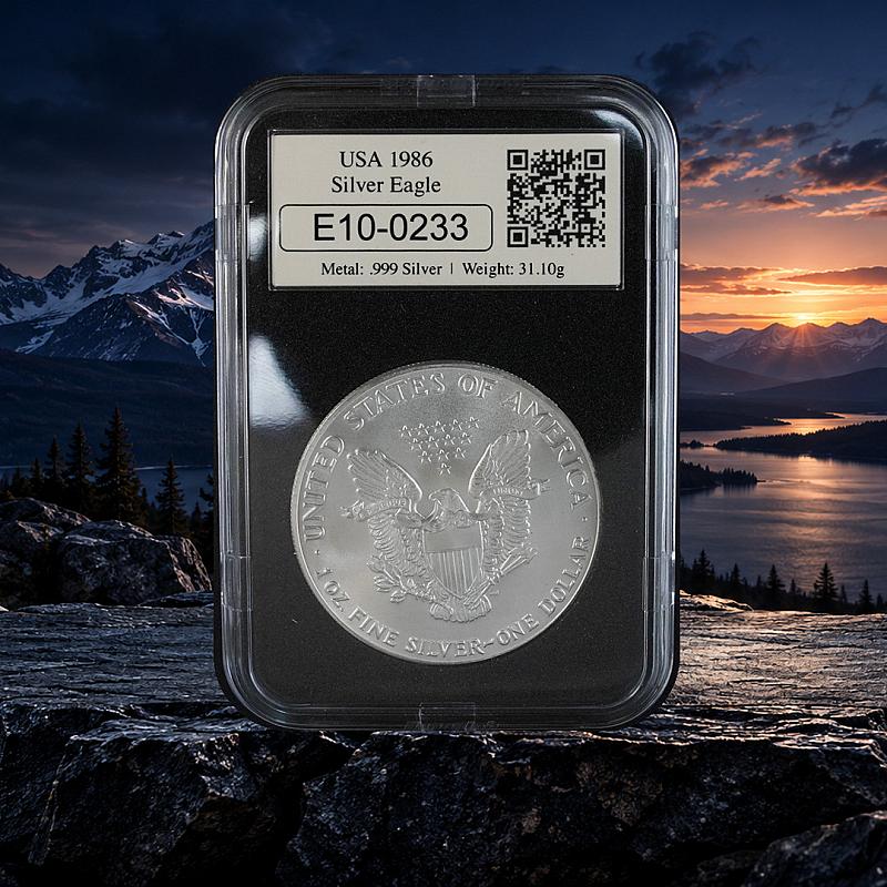 1986 AMERICAN SILVER EAGLE — 1oz FINE SILVER OR £60 CASH