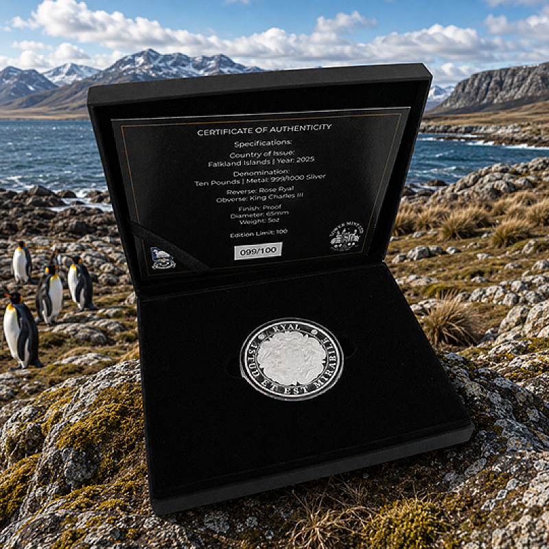 2025 FALKLAND ISLANDS ROSE RYAL 5oz FINE SILVER PROOF COIN