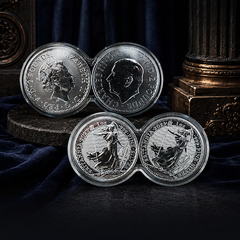 2023 QUEEN ELIZABETH II & KING CHARLES III 2OZ SILVER BRITANNIA SET