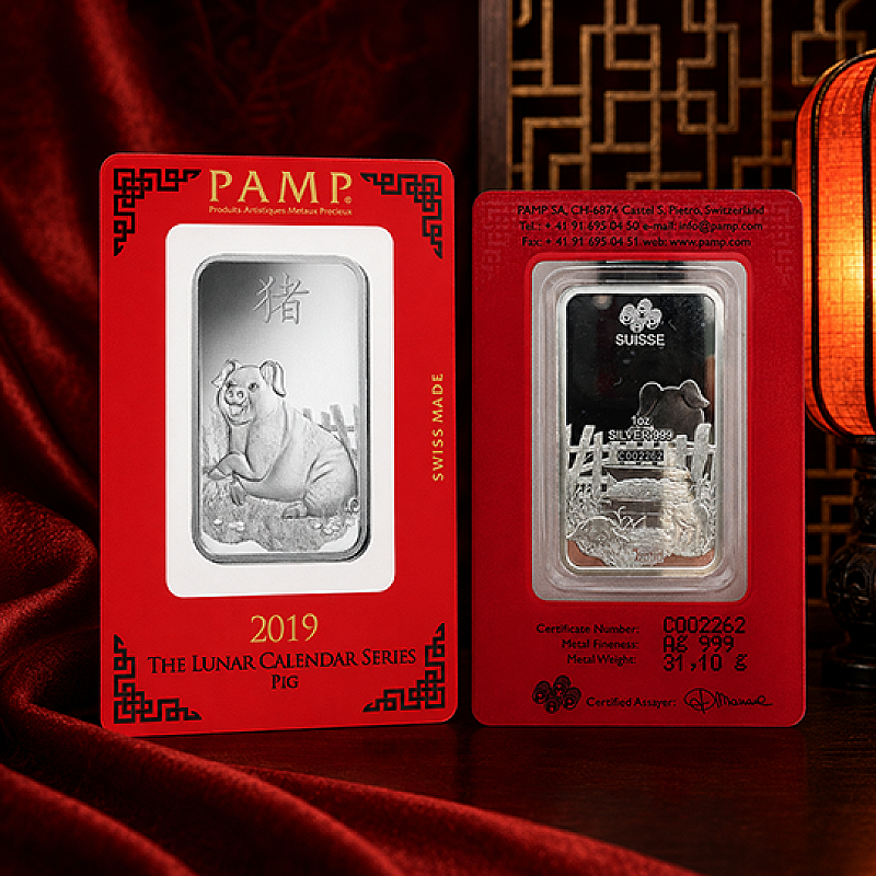 2019 PAMP SUISSE YEAR OF THE PIG 1oz FINE SILVER BAR