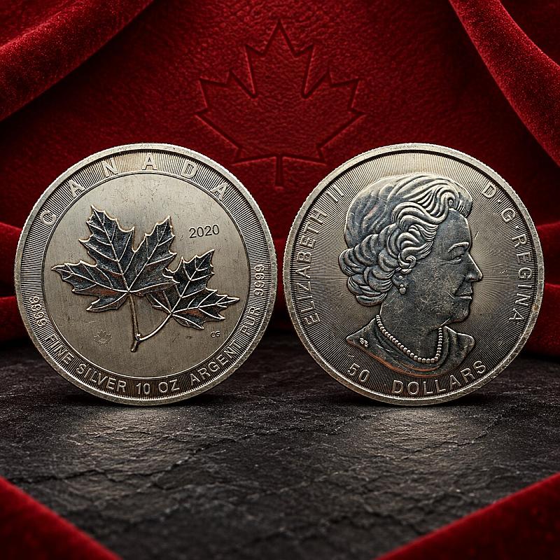 2020 CANADIAN 10oz MAGNIFICENT MAPLE LEAVES SILVER COIN