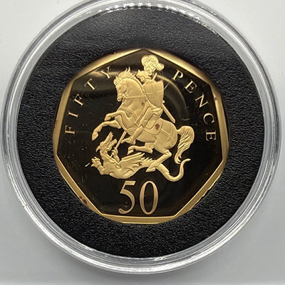 24-CARAT GOLD PROOF FIFTY PENCE OR £800 CASH ALTERNATIVE